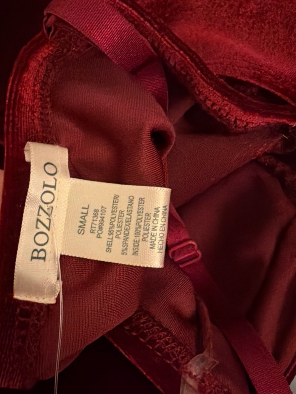 Bozzolo Velvet Hook-and-Eye Bodysuit - Wine Red - Picture 5 of 5